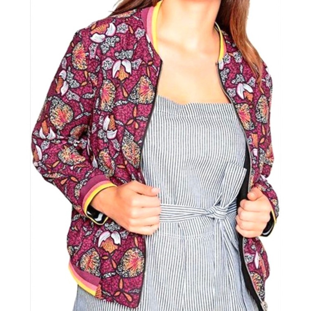 Castaluna Floral Bomber Jacket Plus Size 26W Zip Front Colorful Statement NWOT